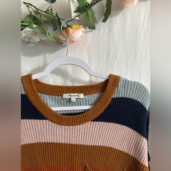 Madewell Striped Knit Sweater Fall Autumn Layering Preppy THOMPSON Rainbow - Picture 3 of 3